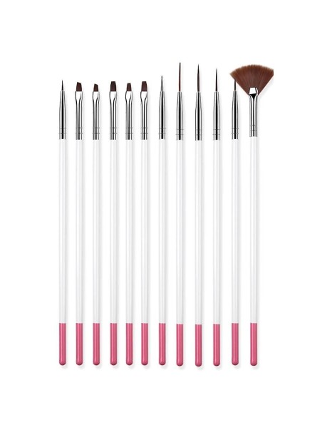 Nail art Penselen Set wit / roze (12st.)