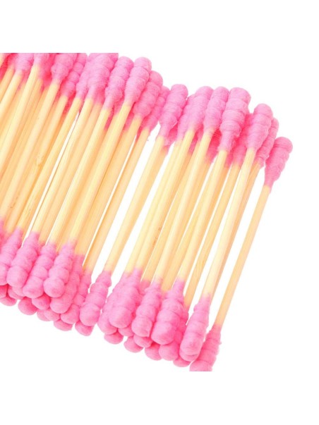 Houten wattenstaafjes Roze 100st.
