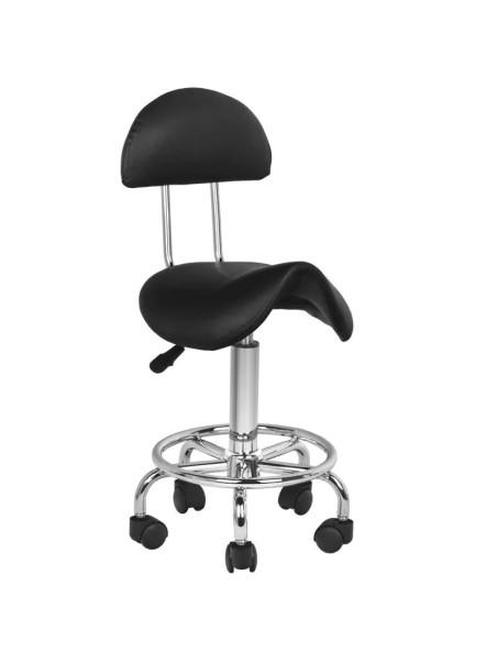 Zadelzit kruk (ponyseat) met rugleuning zwart